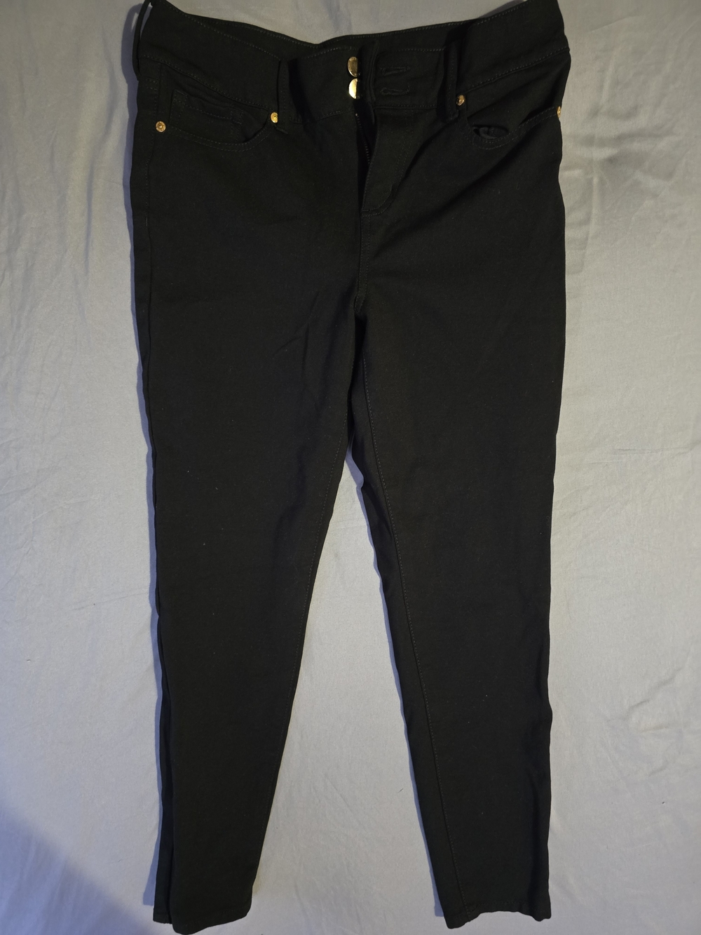 Anne Klein Black Slim Fit Stretch Pants with Gold Hardware